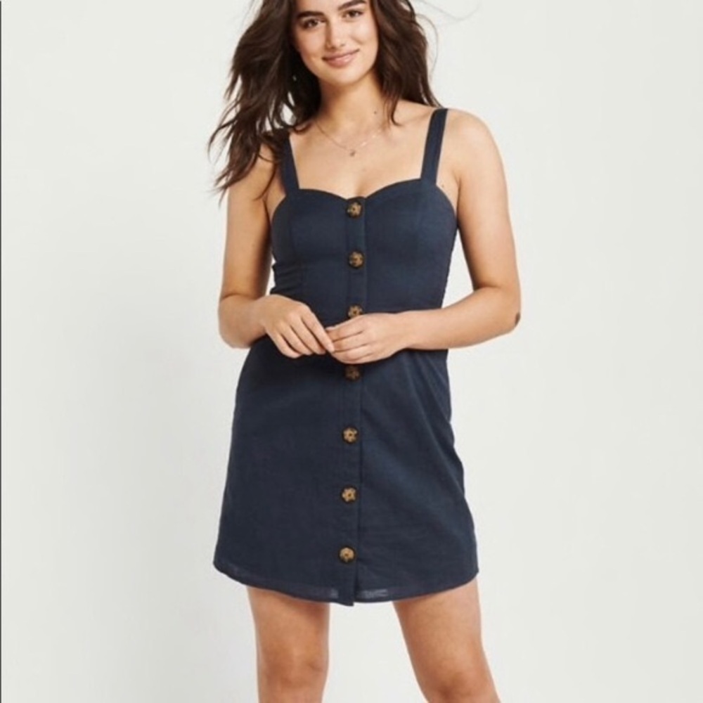 Abercombie & Fitch women's Navy full button down babydoll mini overall dress XS